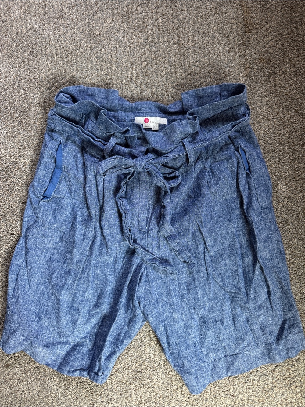 Boden Chambray Paperbag Waist Shorts - Blue